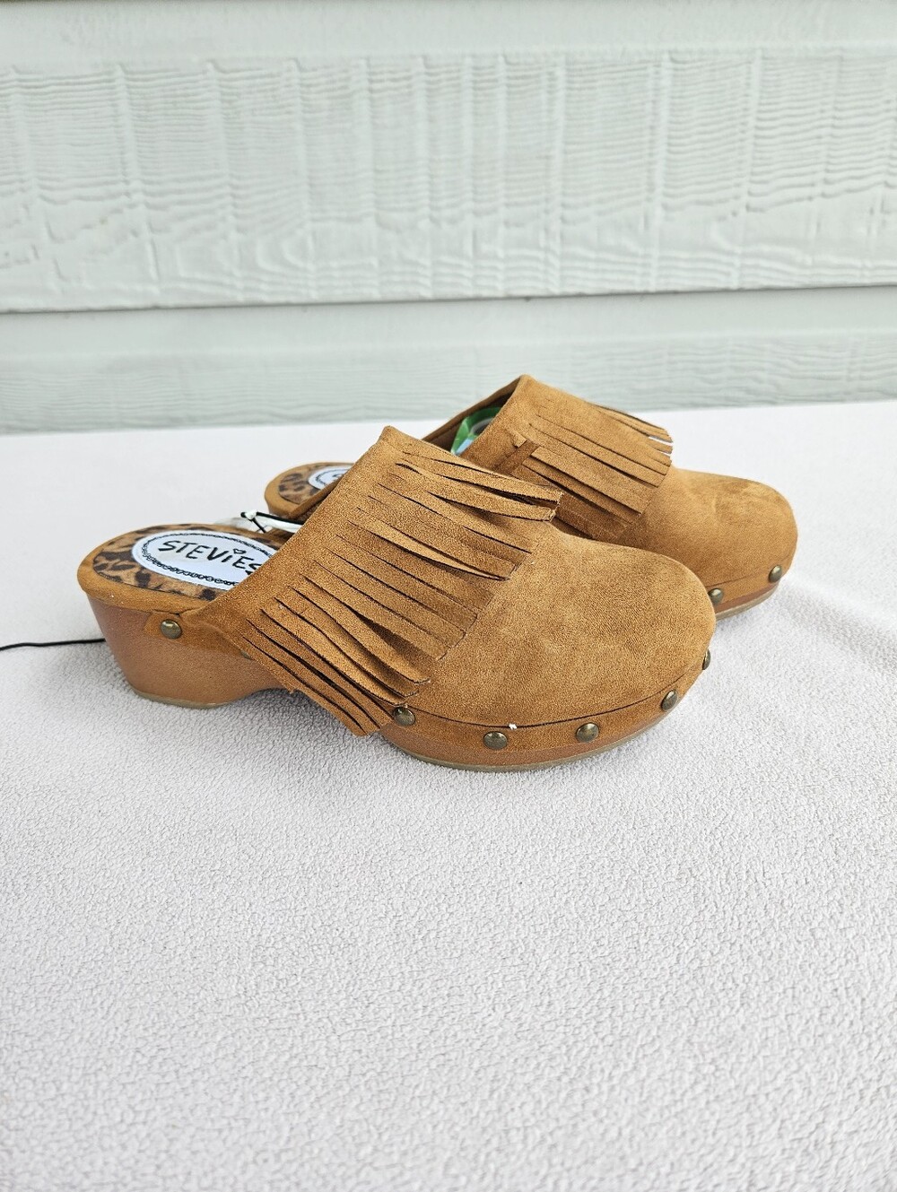 Stevies Brown Suede Slip-On Clog Youth SZ 1 Fringe Studded Platform Country Boho
